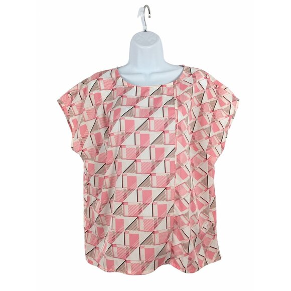 Ambria Womens Geometric Print Blouse Soft Pink White Graphic Pattern Size 8 - Picture 1 of 8